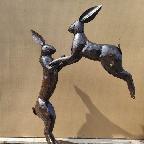 Large Boxing Hares Sculpture